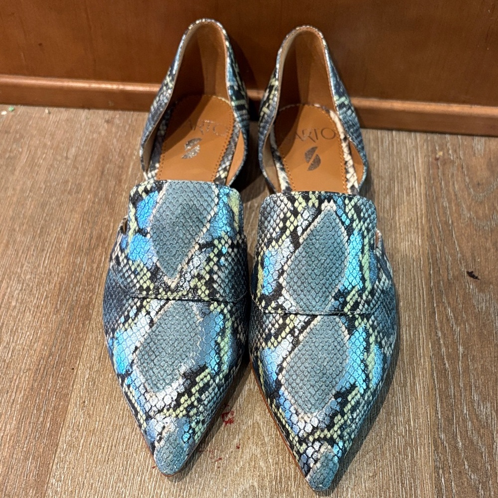 SARTO By Franco Sarto Blue Snake-Print Leather Pointed D'Orsay Flats New w/o tag